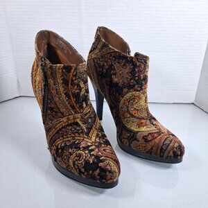 Diba Paisley Stiletto Ankle Boots Booties Multi Tapestry Color Size 8 Side Zip